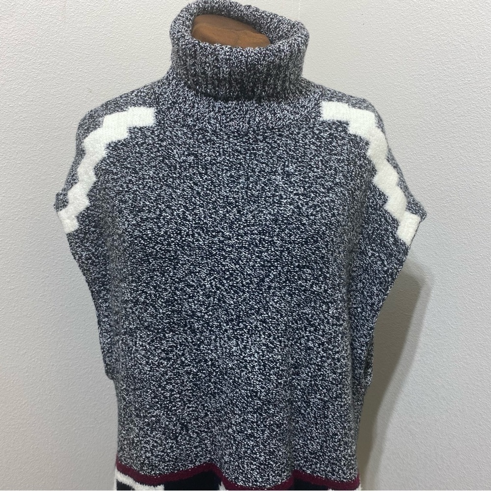 LOFT Turtle Neck Tunic Vest Sweater Size XS/S Oversized Cream/Black\Red - Picture 3 of 12